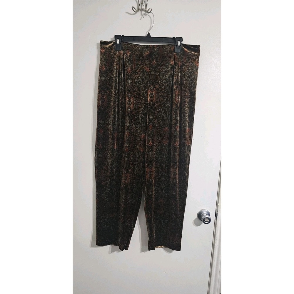 VTG Coldwater Creek Paisley Pull On Velvet Pants PXL Brown Boho‎ Y2K Soft Mature
